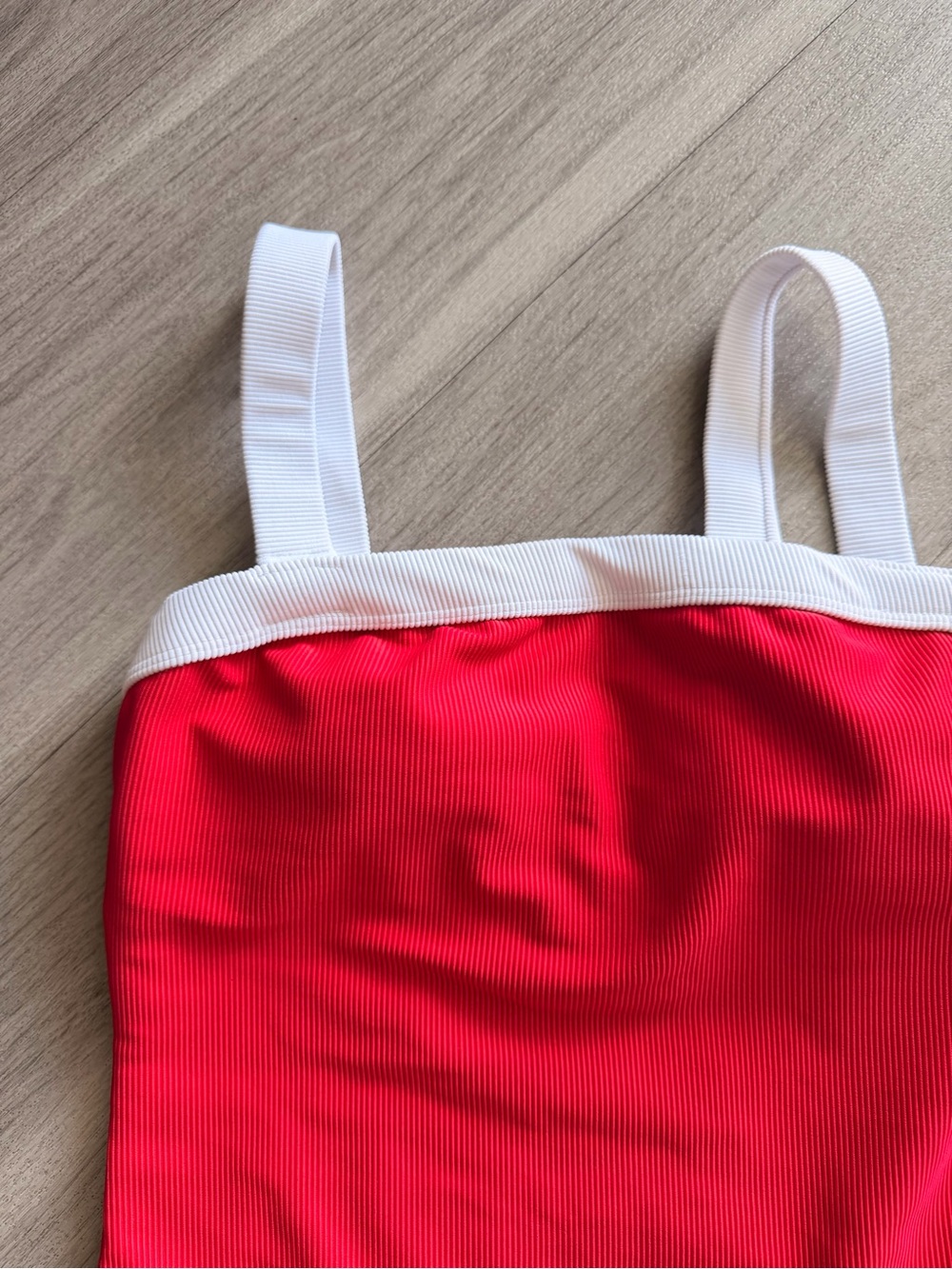 LainSnow Red One-Piece Swimsuit with White Trim Straps - Picture 2 of 5